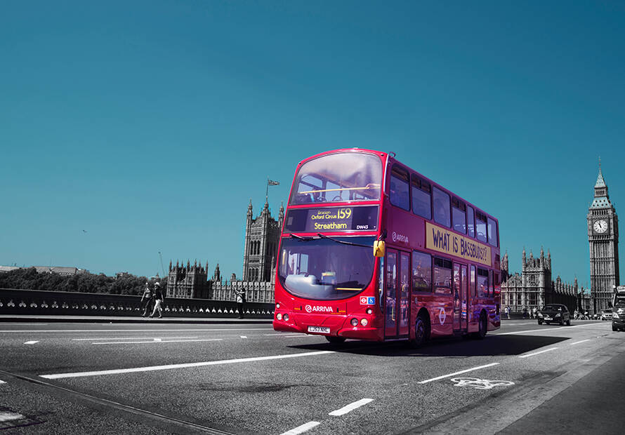 London bus against London city backdrop