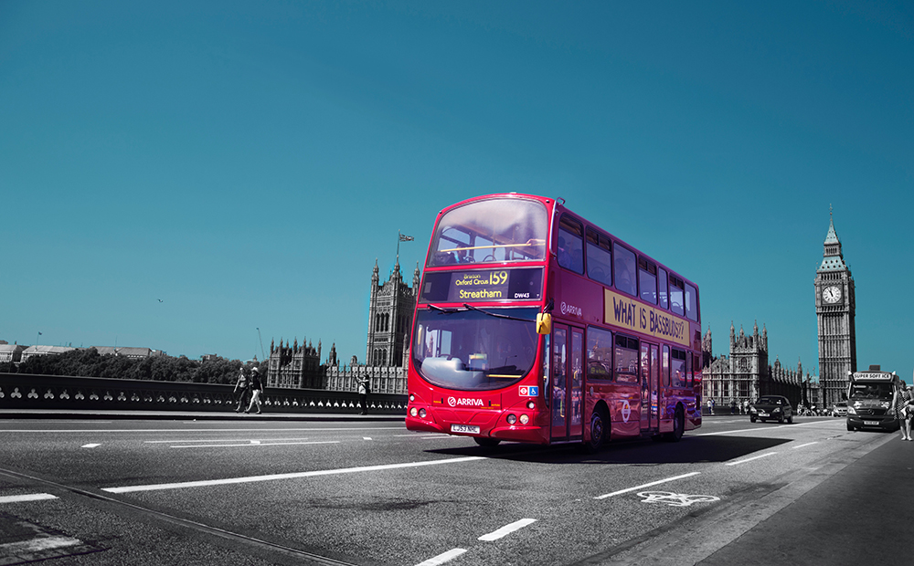 London bus against London city backdrop